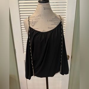 INC International Concept black top with gold metal detailing on straps